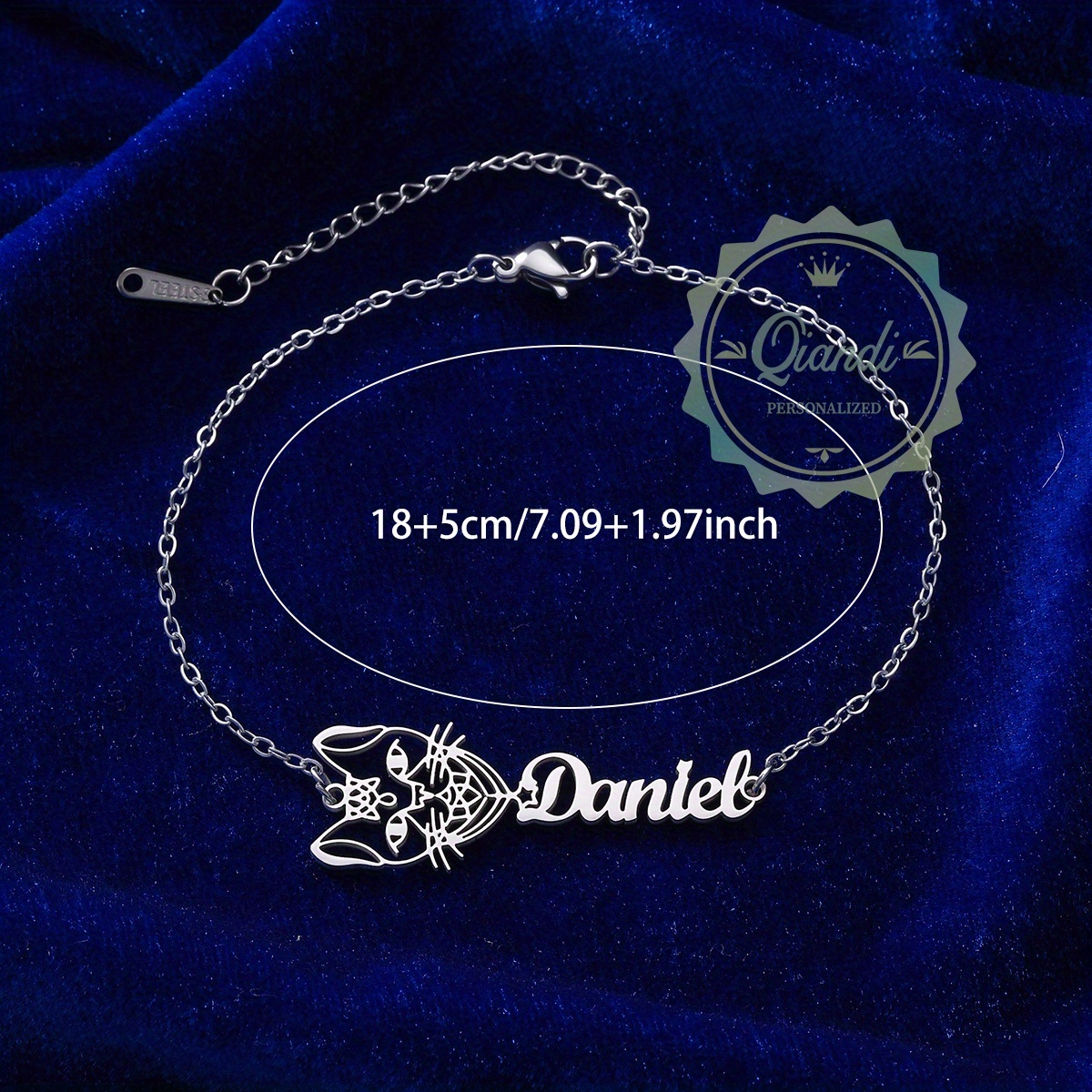 Charming Cat Stainless Steel Bracelet with Custom Name